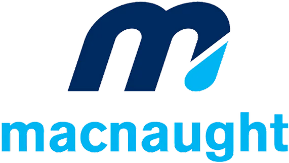 Macnaught logo featuring a stylized dark blue 'm' with a light blue drop and the word 'macnaught' in light blue lowercase letters.