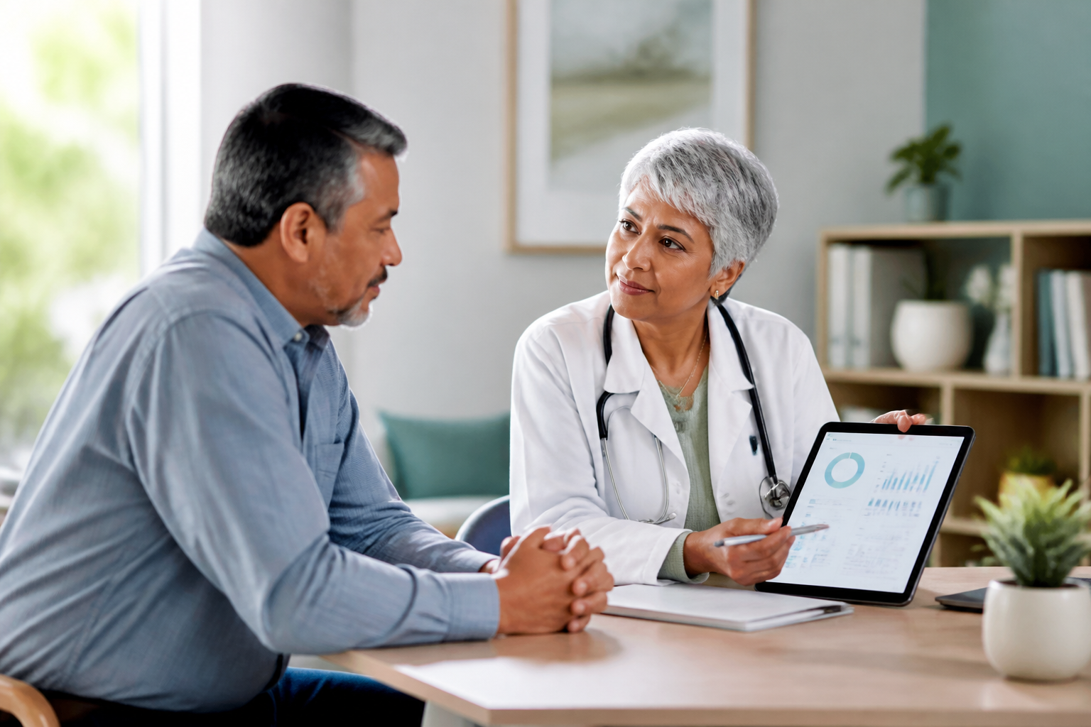 Clinician consulting with a patient about diabetes care