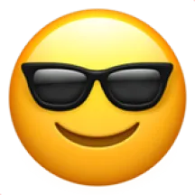 Yellow smiling face emoji wearing black sunglasses.