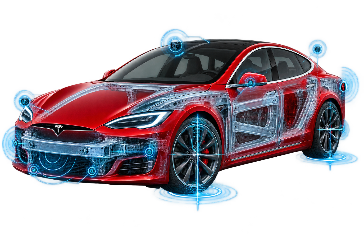 Tesla repair, structural measurement and calibration graphic