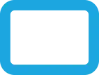 Flat blue icon of a computer monitor with a black screen.