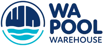 Logo of WA Pool Warehouse featuring stylized water waves inside a circular frame next to the text 'WA Pool Warehouse'.