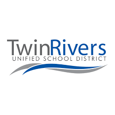 Twin Rivers Unified School District logo with stylized blue and gray wave design.