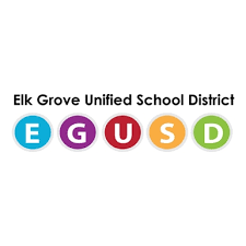 Elk Grove Unified School District acronym EGUSD with each letter inside colored circles.