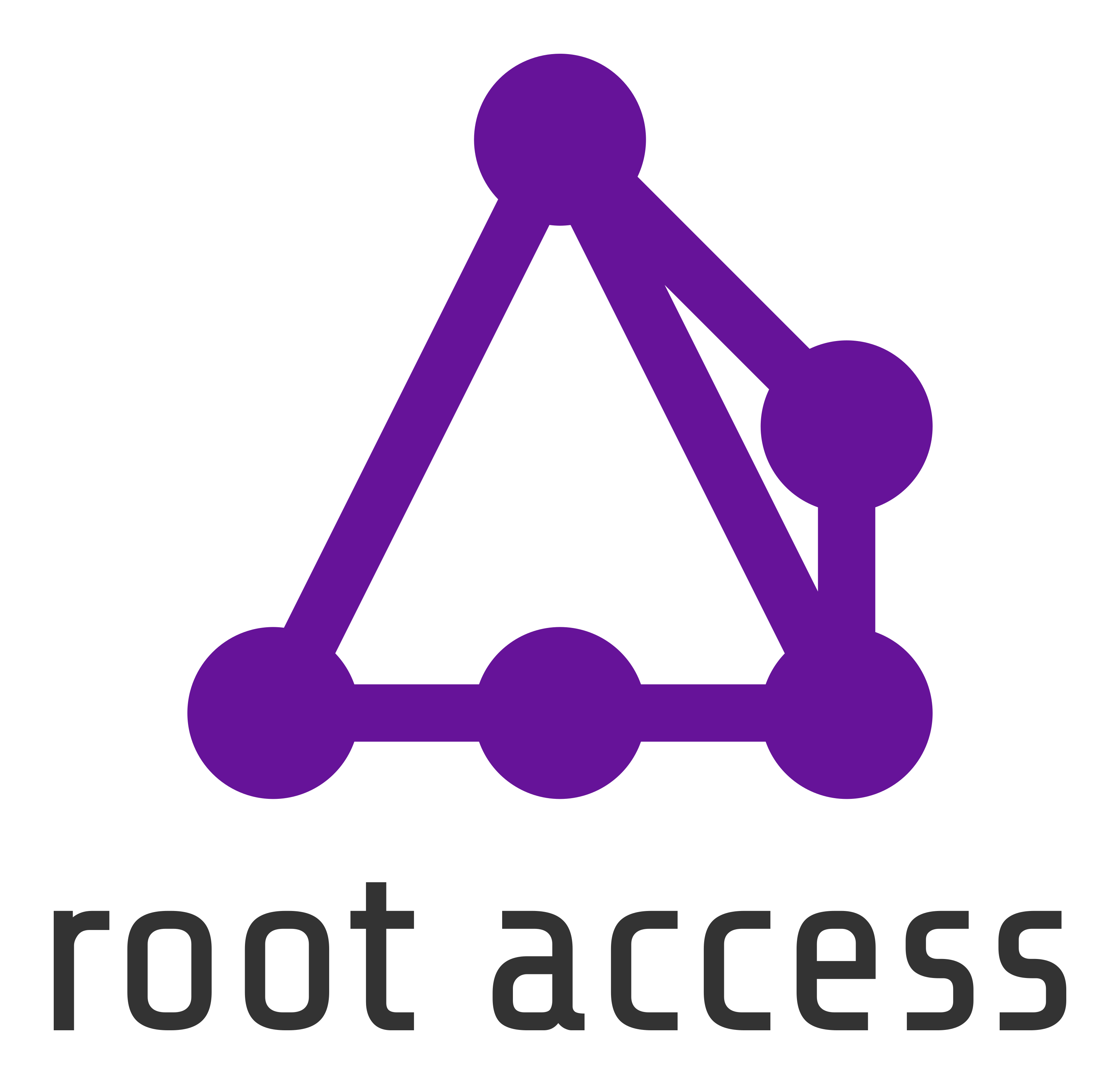 Purple geometric network icon above the text 'root access' in black lowercase letters.