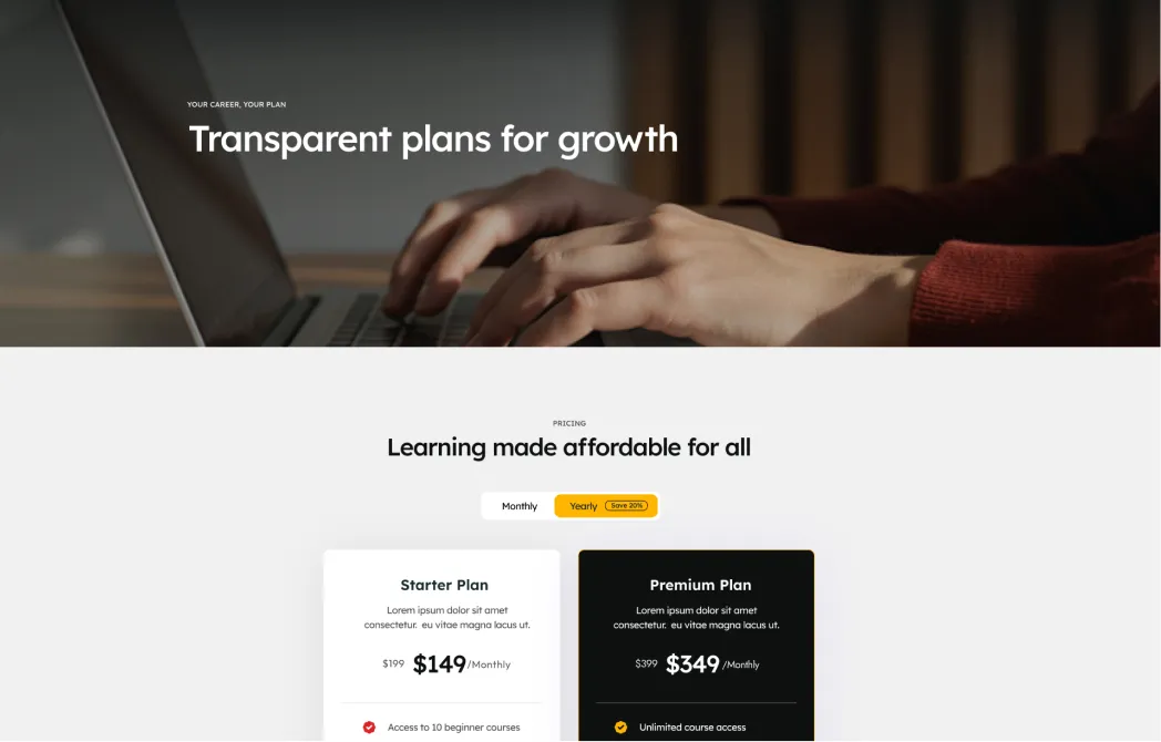landing pricing two screenshot