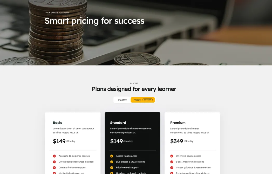 landing pricing three screenshot