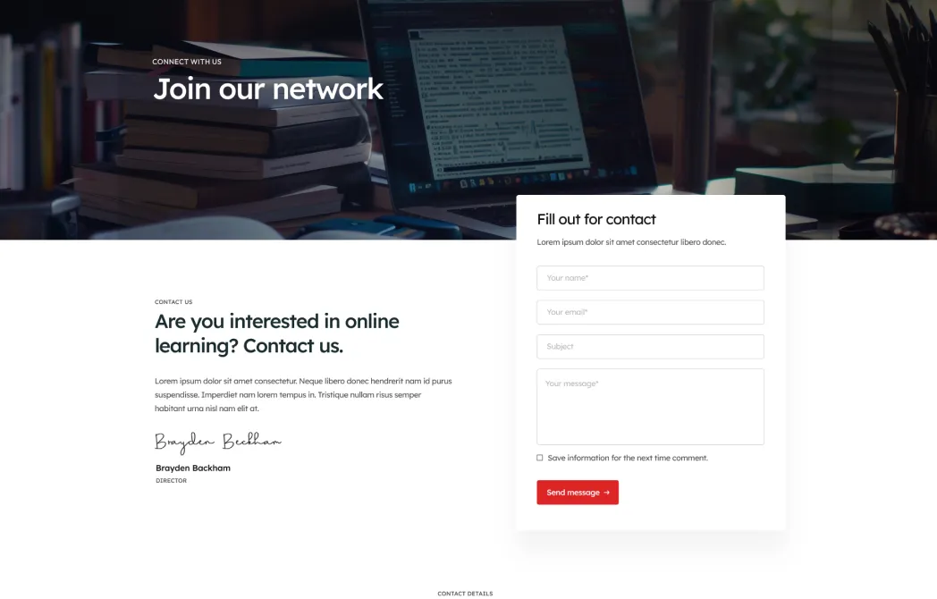 landing contact one screenshot