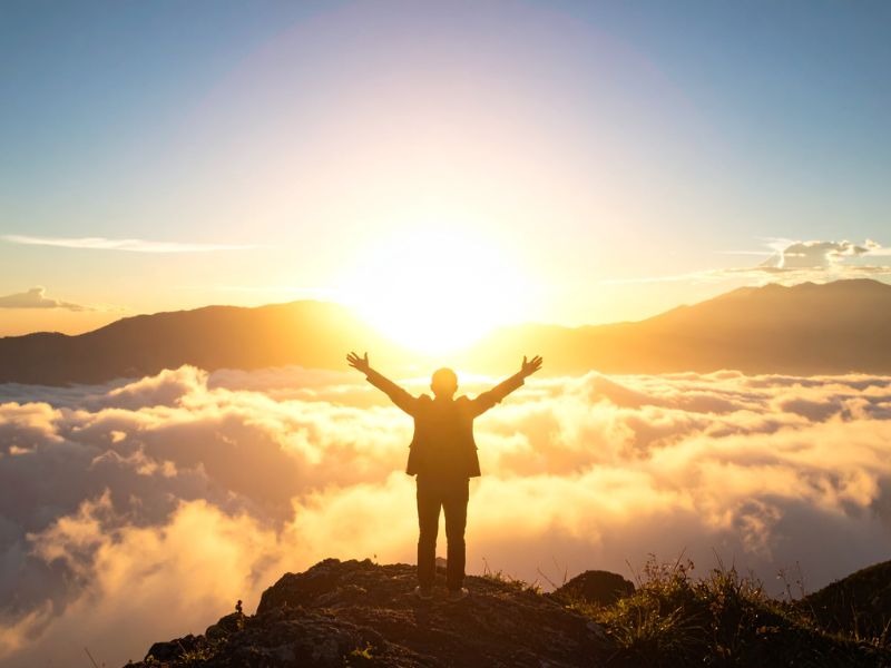 Confident professional celebrating career achievement and growth