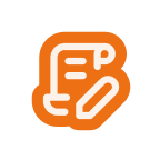 Icône orange représentant un document avec un crayon, suggérant la rédaction ou l'édition.