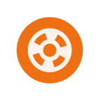 Icône d'une bouée de sauvetage blanche sur fond orange.