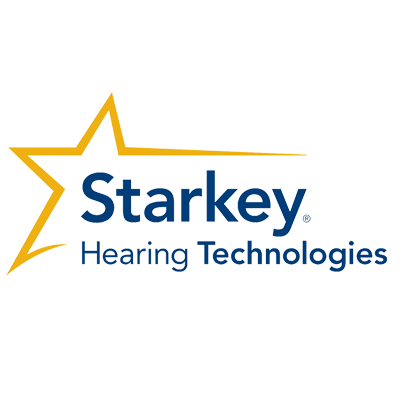 Starkey Hearing Technologies logo with a gold star and blue text.