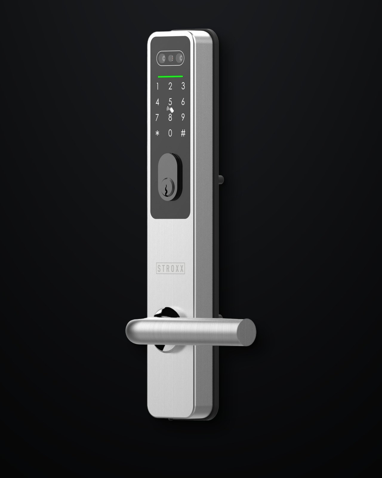 STROXX Smart Lock ST-3 i rustfrit stål med håndfladescanner, set skråt forfra