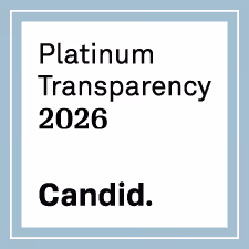 Logo with text Platinum Transparency 2026 and bold Candid on a white square background with blue border.