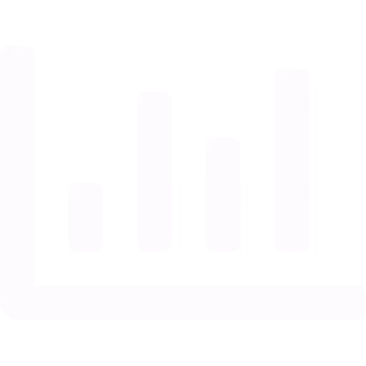 White bar chart icon with four vertical bars of varying heights on a black background.