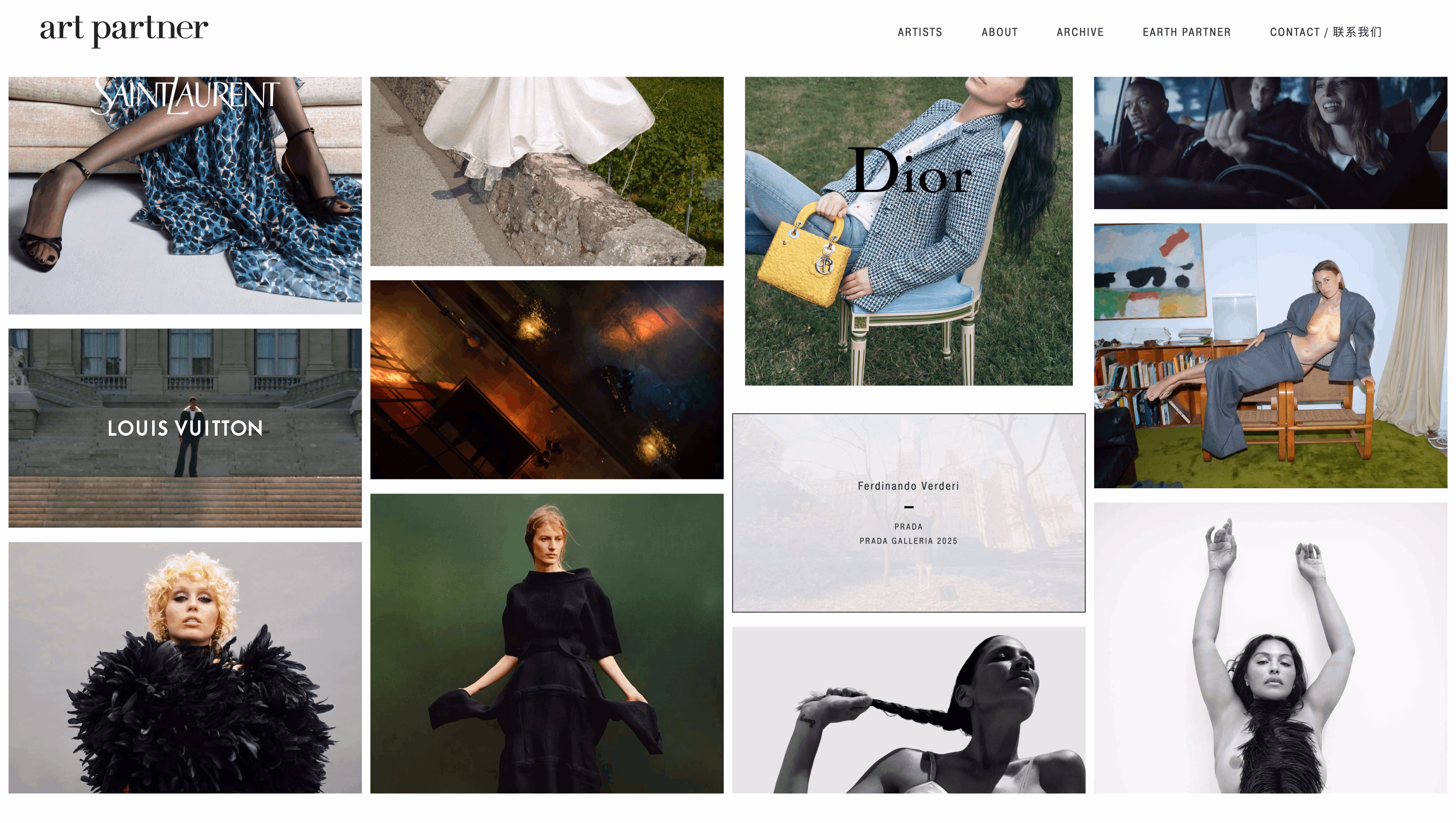 Collage of fashion images featuring models in designer outfits and logos of brands Saint Laurent, Louis Vuitton, Dior, and Prada.