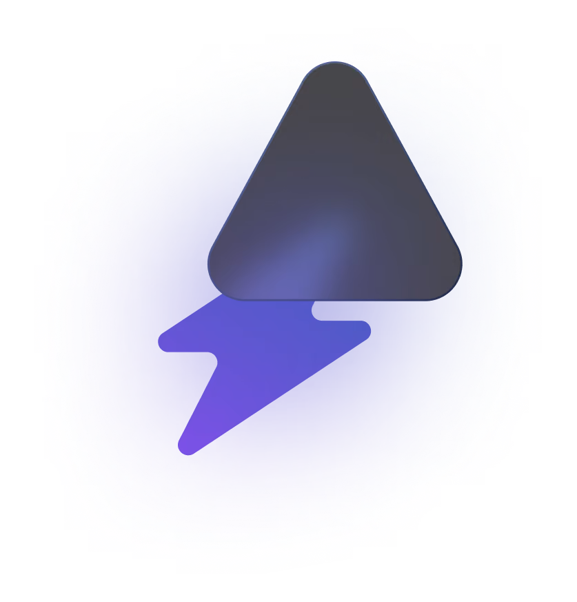 Black upward-pointing triangle with rounded corners on a gradient purple background.