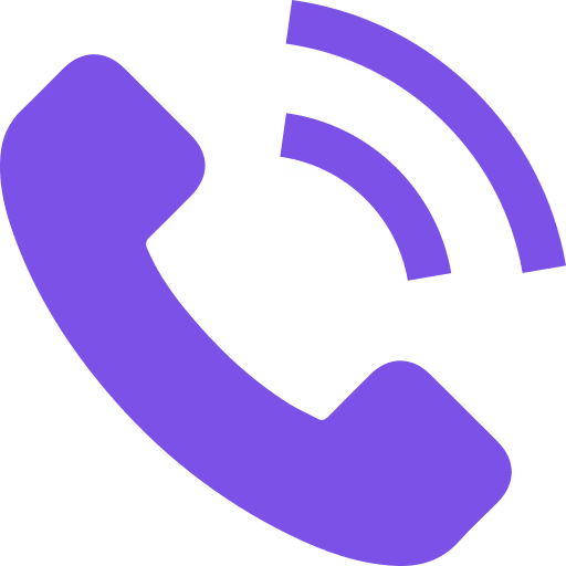 Purple phone handset icon with two curved signal lines indicating a call.