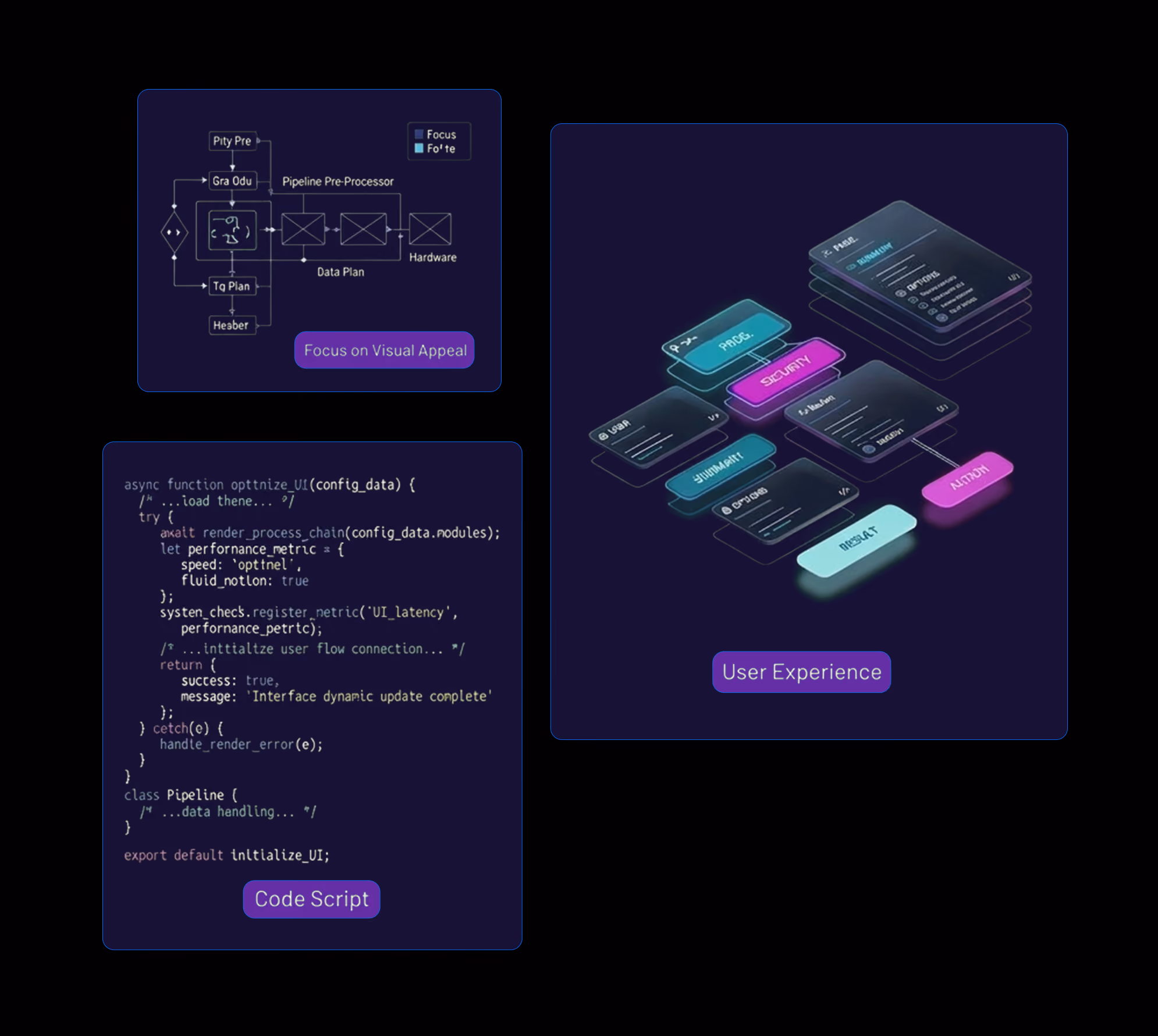 Purple-themed UI design interface with icons for code, user interface, sliders, user profiles, and images, alongside the Figma app logo.
