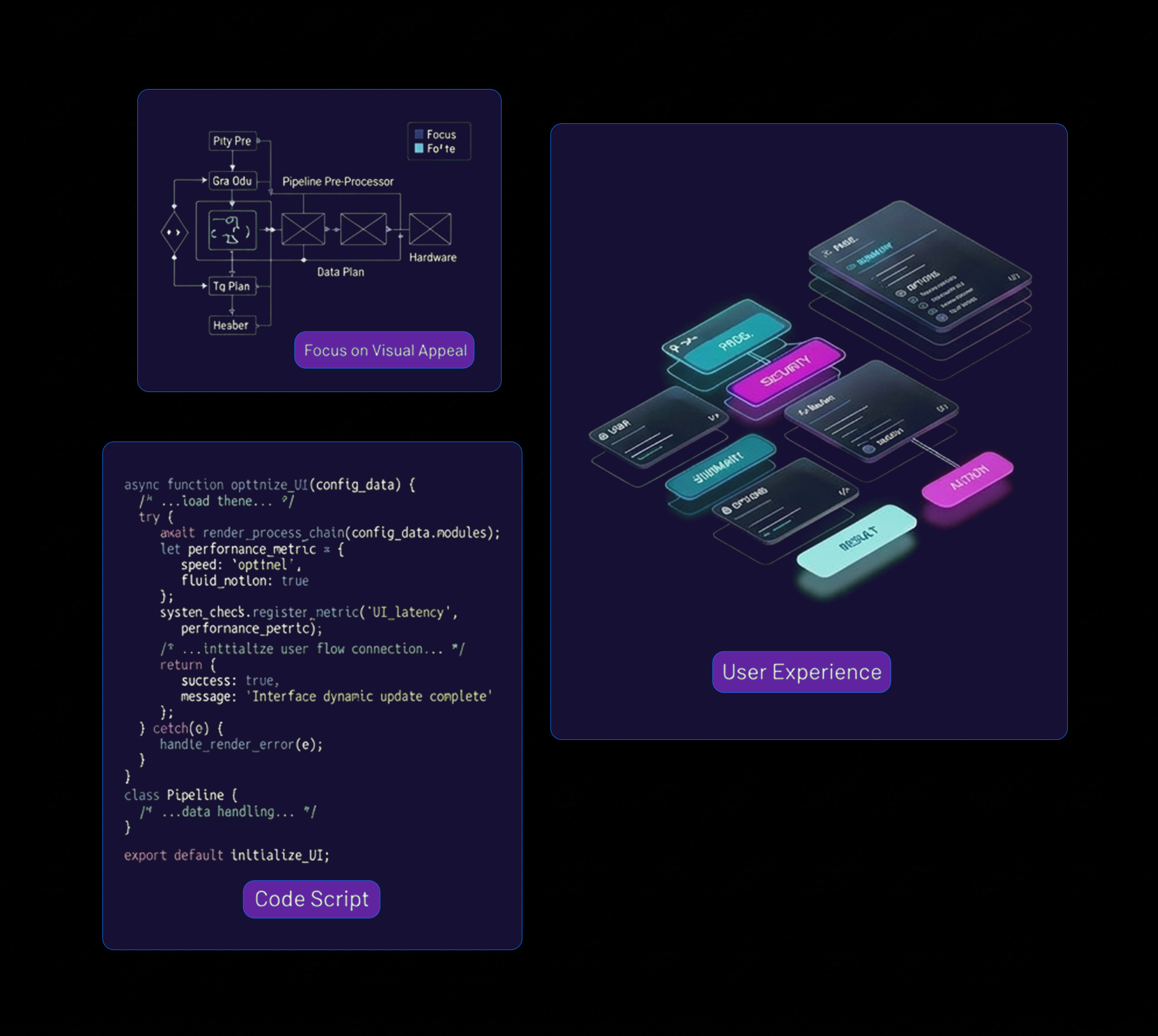 Purple-themed UI design interface with icons for code, user interface, sliders, user profiles, and images, alongside the Figma app logo.