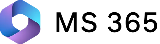 Microsoft 365 logo with a gradient blue and purple hexagonal icon next to text 'Microsoft 365'.