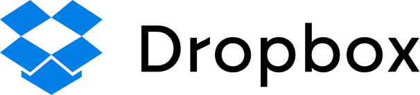 Dropbox logo with blue open box icon and black text.