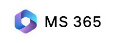 Microsoft 365 logo with a stylized hexagonal icon in shades of blue and purple.