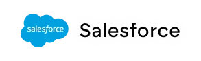 Salesforce logo with blue cloud icon and black text.