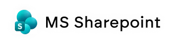 Microsoft SharePoint logo with overlapping blue and teal spheres and 'MS Sharepoint' text.