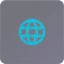 Blue globe icon representing the world.