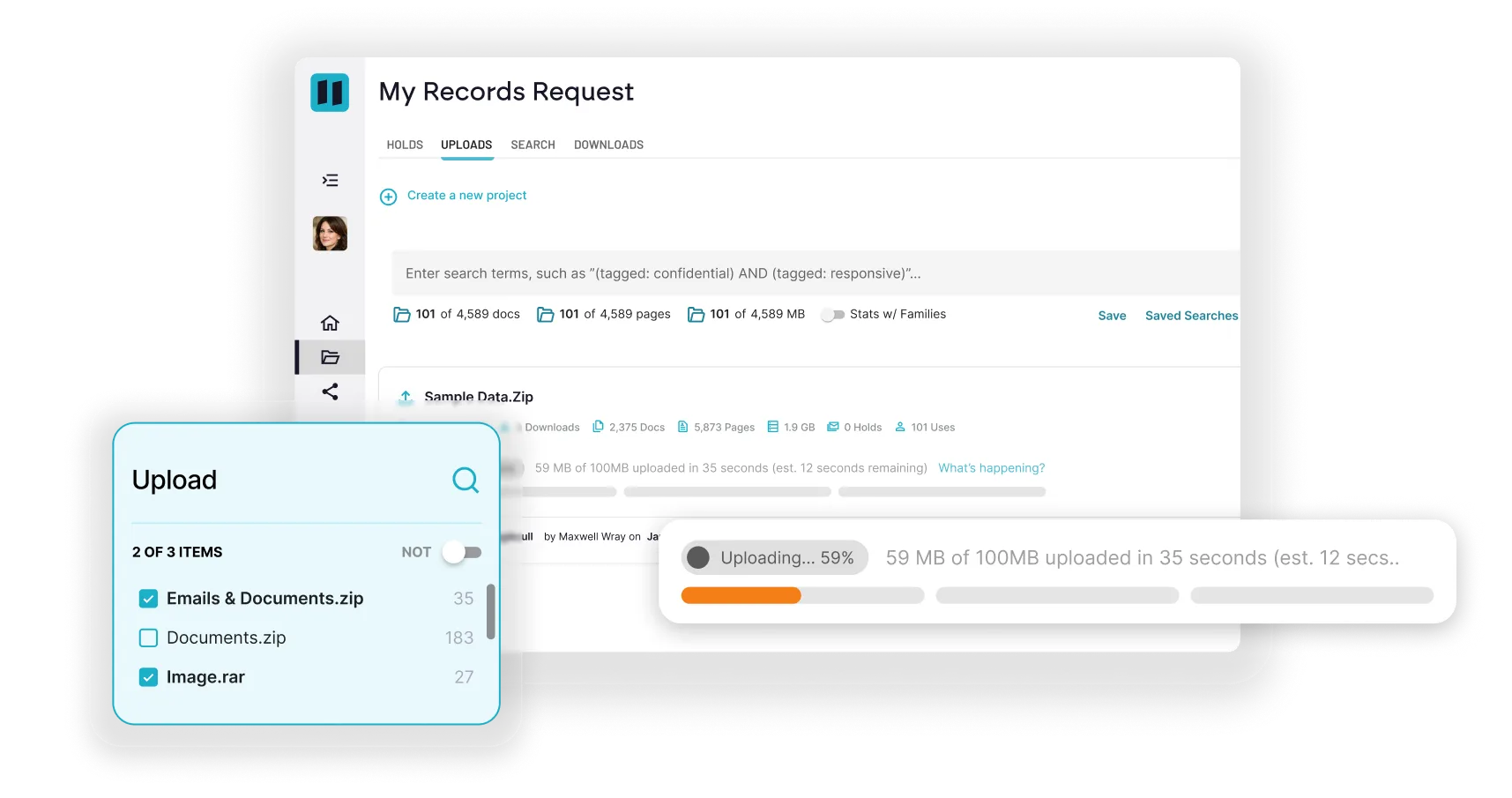 A legal hold hero graphics - laptop with icons