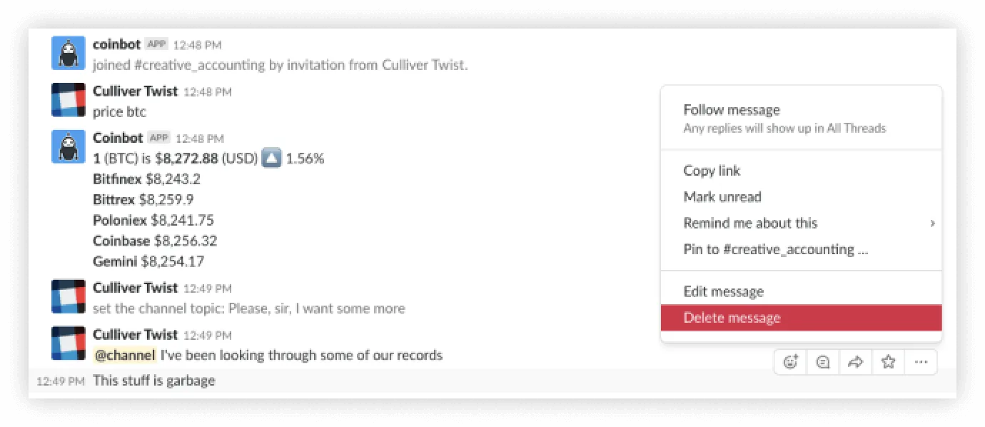 Deleting Slack messages with a click