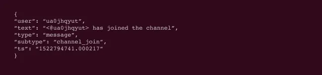 Slack JSON data for joining a channel