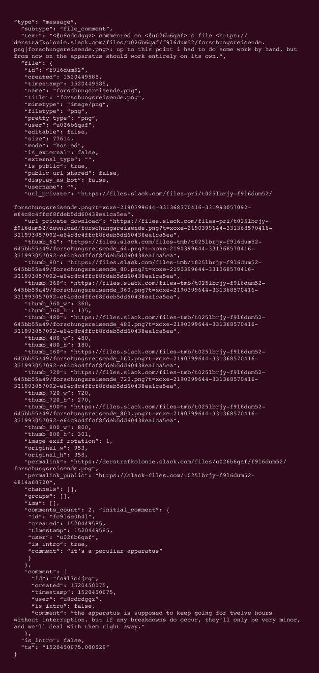 Slack JSON data for comments on a shared file
