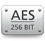Metallic plate with text 'AES 256 BIT' engraved, representing AES-256 encryption.