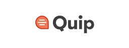 Quip logo with red speech bubble icon containing three white horizontal lines.
