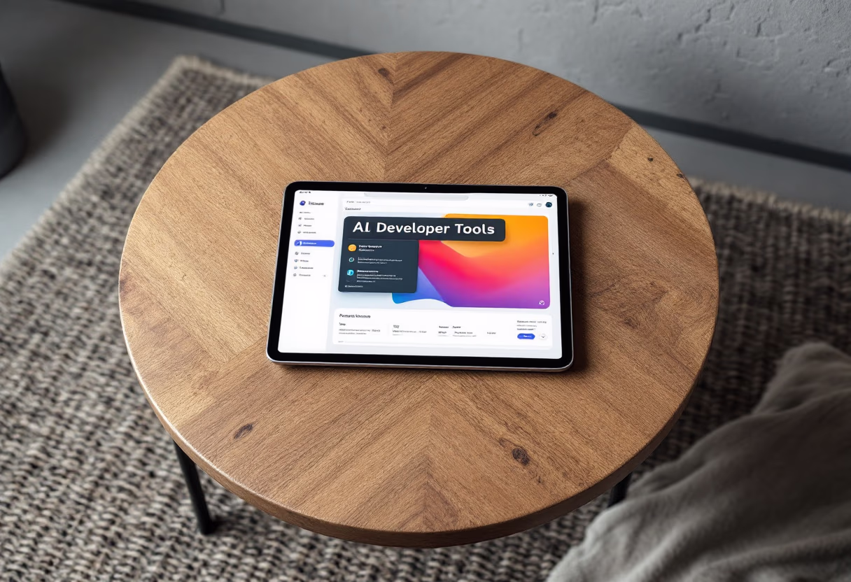 [interface] image of a tablet with software interface (for an ai developer tools)