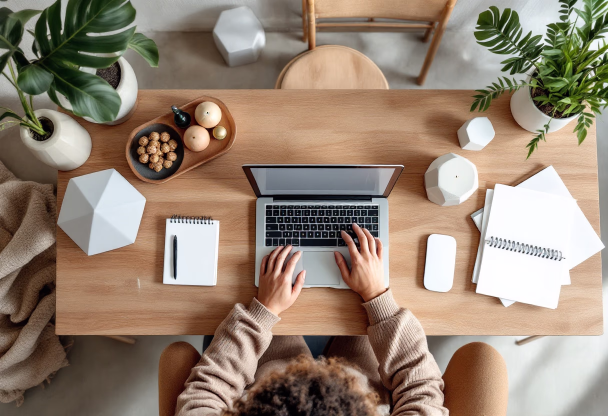 image of an individual typing on a laptop (for a productivity tools business)