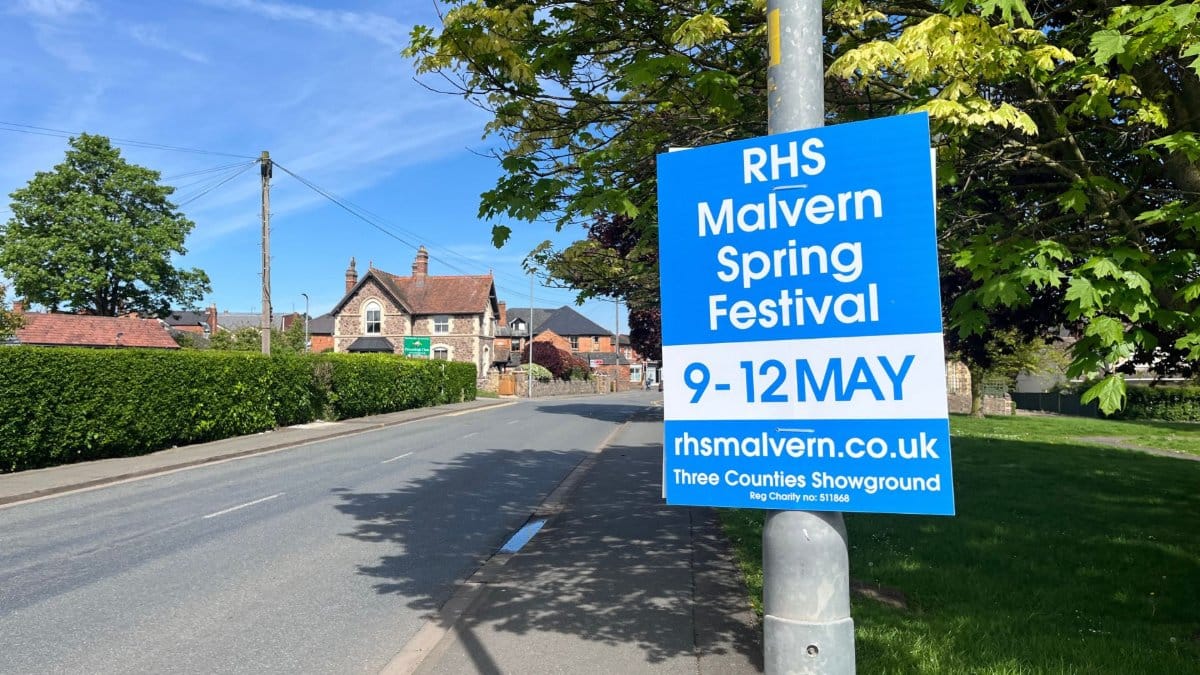 2024 Sign for RHS Malvern Spring Festival which 8-11 May in 2025