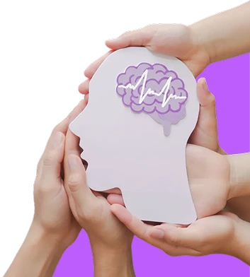 Multiple hands holding a draw of a brain