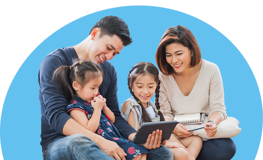 A family playing together on their tablet