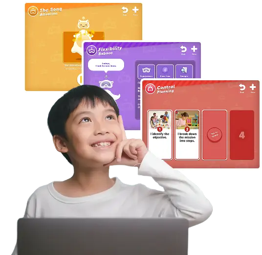 A young boy on tablet and screens of Babaoo Discovery mode