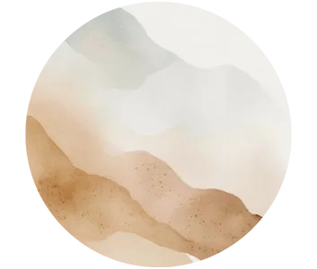 Motif abstrait circulaire représentant des couches dégradées de tons terre et beige avec texture aquarelle.