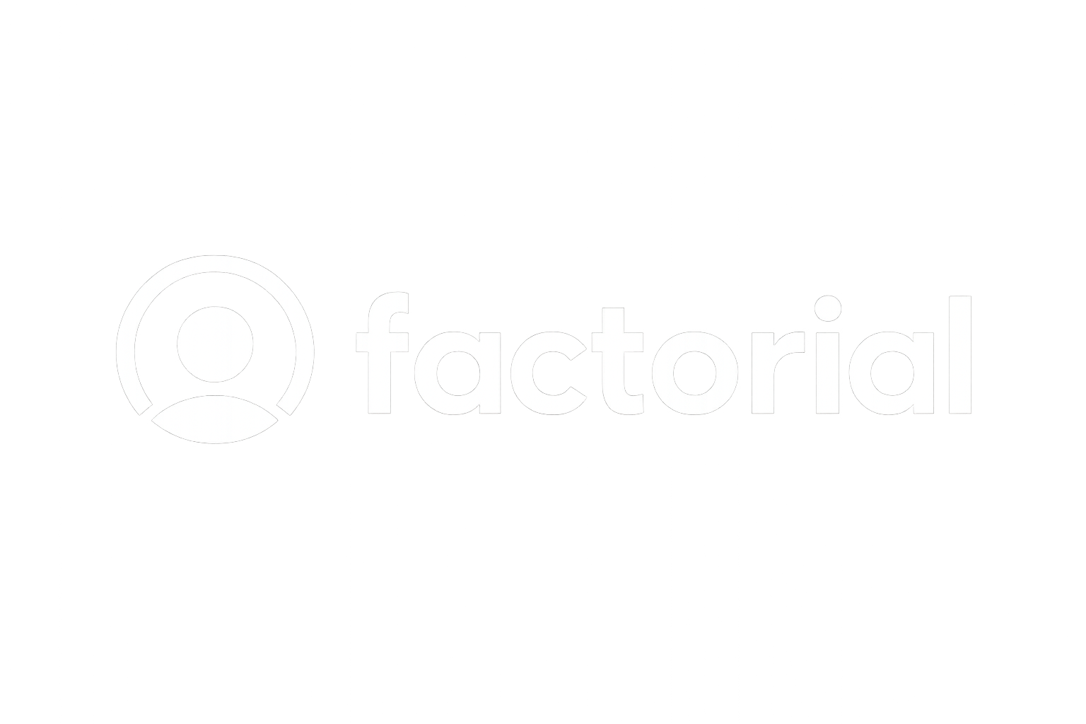 Logo Factorial avec icône de profil circulaire à gauche et texte « factorial » en lettres blanches.