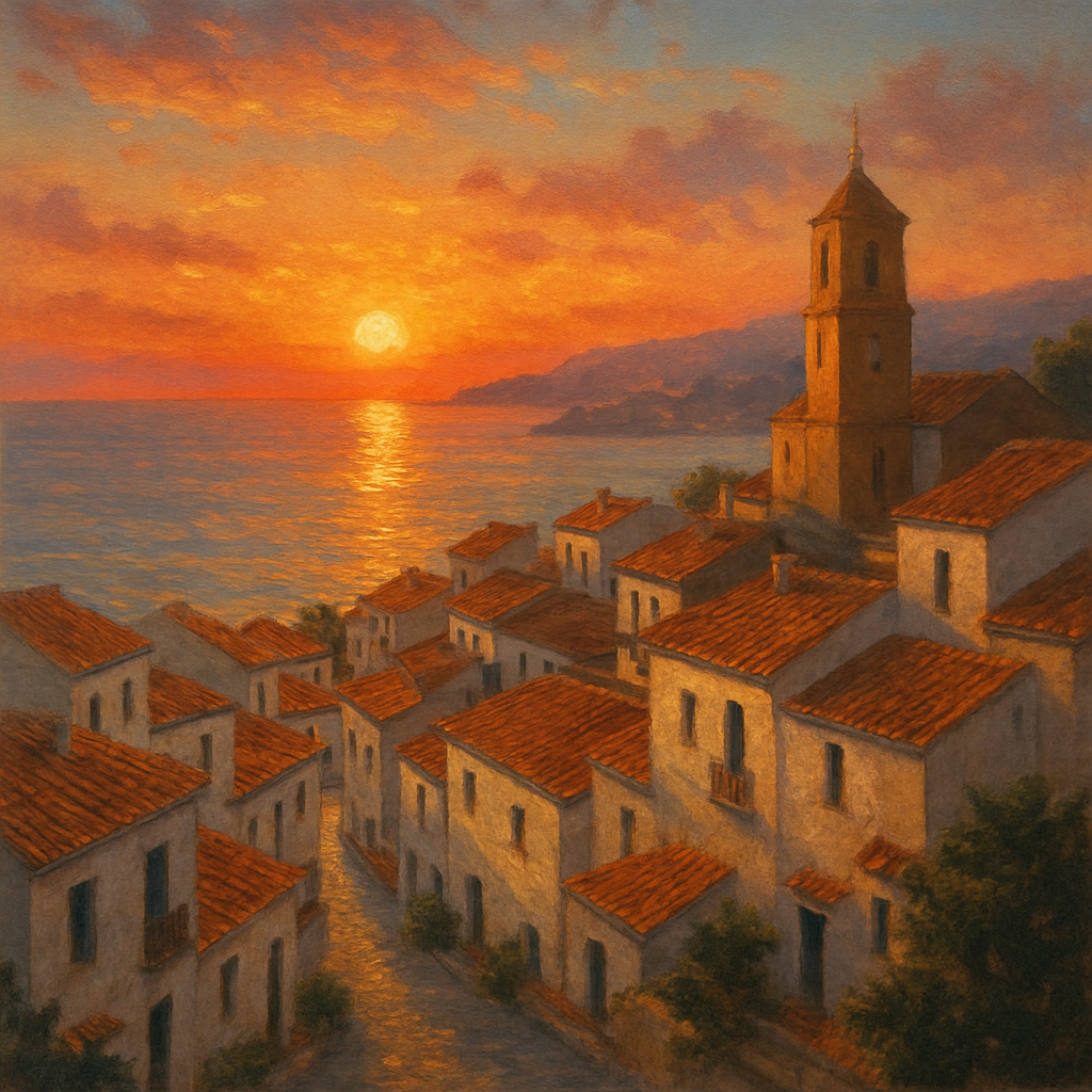 Zonsondergang boven een Spaans kustdorp