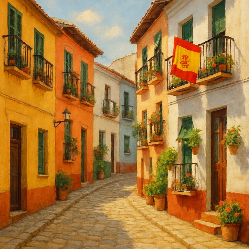Gezellige Spaanse straat met kleurrijke gebouwen