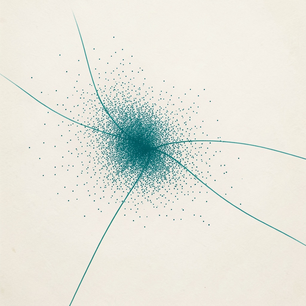Abstract data visualisation, a scatter of points resolving into a single curve