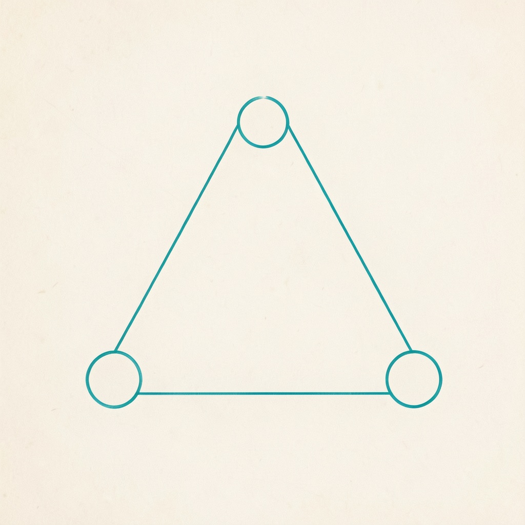 The same three nodes now linked into a closed triangle