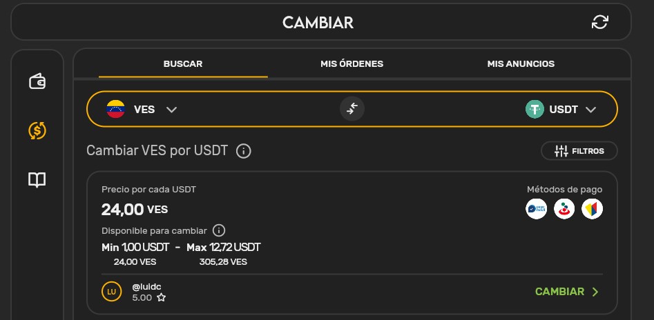 Orden de compra USDT El Dorado