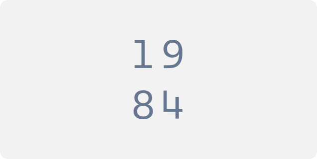 The year 1984 displayed with digits stacked vertically, 19 on top and 84 below in gray on a black background.